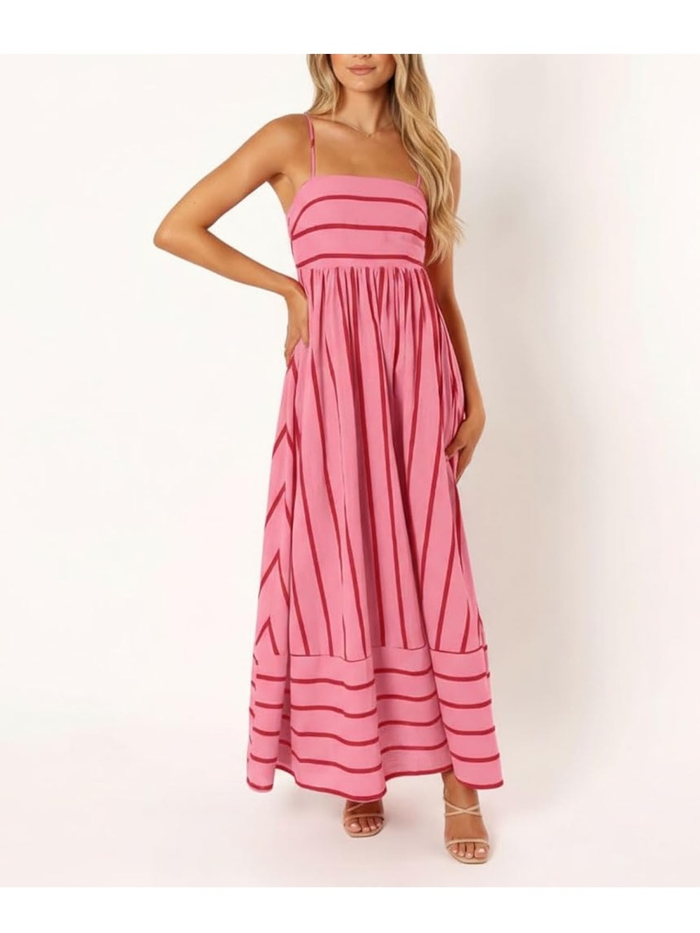 Amazon Pink Striped Maxi Dress with Spaghetti Straps